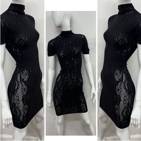 Free People Lace Short Sleeve Midi Dress In Black. NWOT! Sz XS/S & M/L - Picture 1 of 6